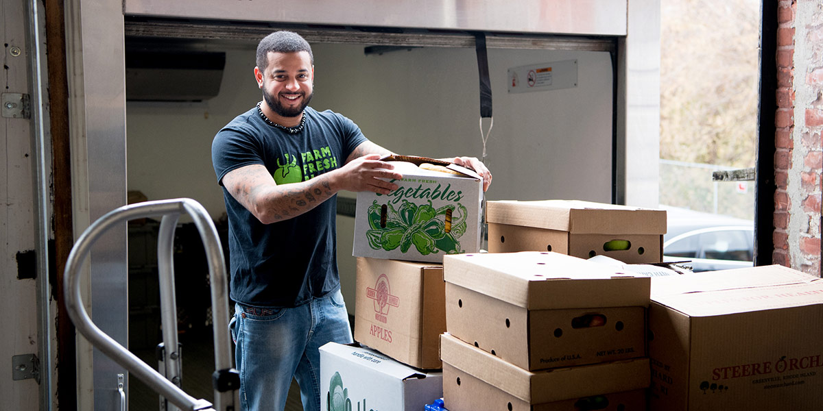 FFRI-MarketMobile-featured Photo of Market Mobile delivery being prepared at the Farm Fresh RI Packhouse